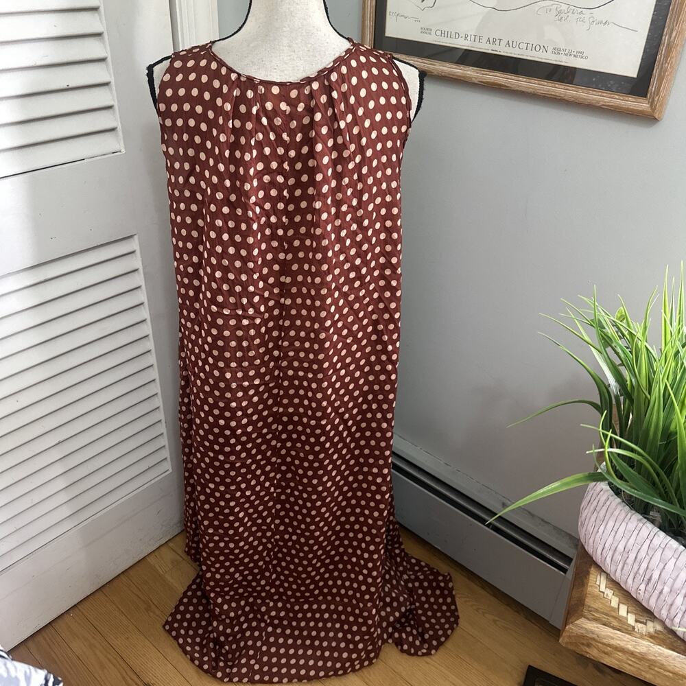 Natalie Martin Dress Womens Large Brown Polka Dot Maxi A-Line Shift Boho Chic - Picture 6 of 12
